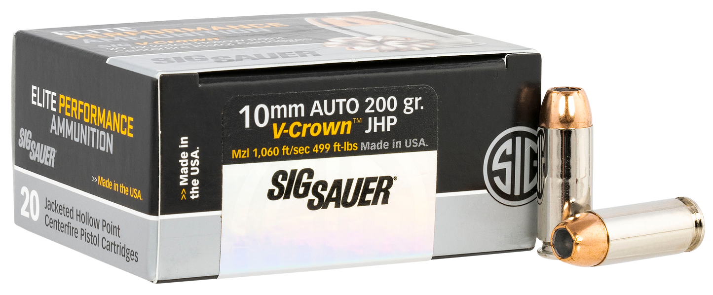 Sig Sauer E10MM20020 Elite Defense 10mm Auto 200 gr V Crown Jacketed Hollow Point 20 Round Box