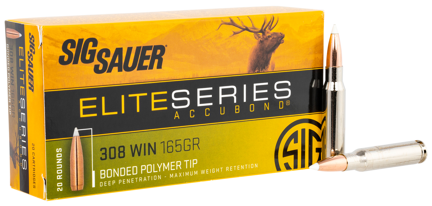 Sig Sauer E308AB16520 Elite Hunting 308 Win 165 gr Nosler AccuBond 20 Round Box