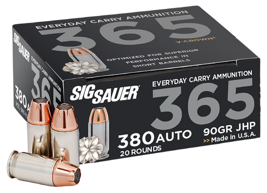 Sig Sauer E380A136520 Elite Defense 365 380 ACP 90 gr V Crown Jacketed Hollow Point 20 Round Box