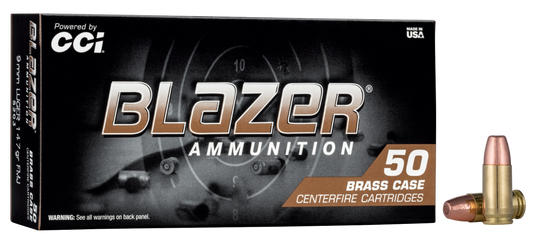 CCI 5203 Blazer Brass Handgun 9mm Luger 147 gr Full Metal Jacket 50 Round Box