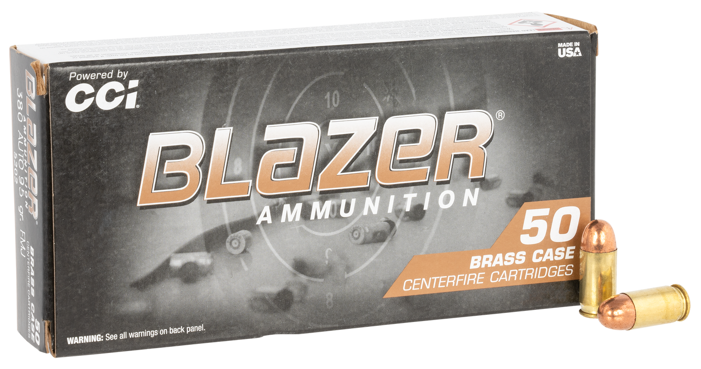 CCI 5202 Blazer Brass Handgun 380 ACP 95 gr Full Metal Jacket 50 Round Box