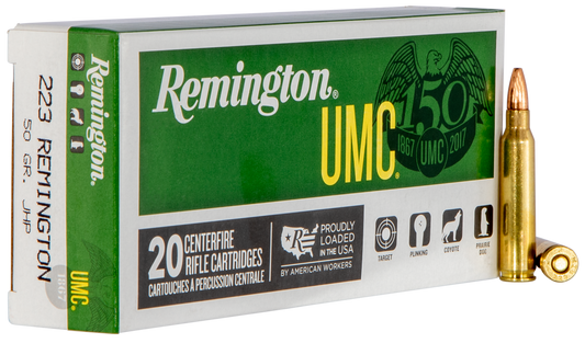 Remington Ammunition 23812 UMC 223 Rem 50 gr Jacket Hollow Point 20 Round Box