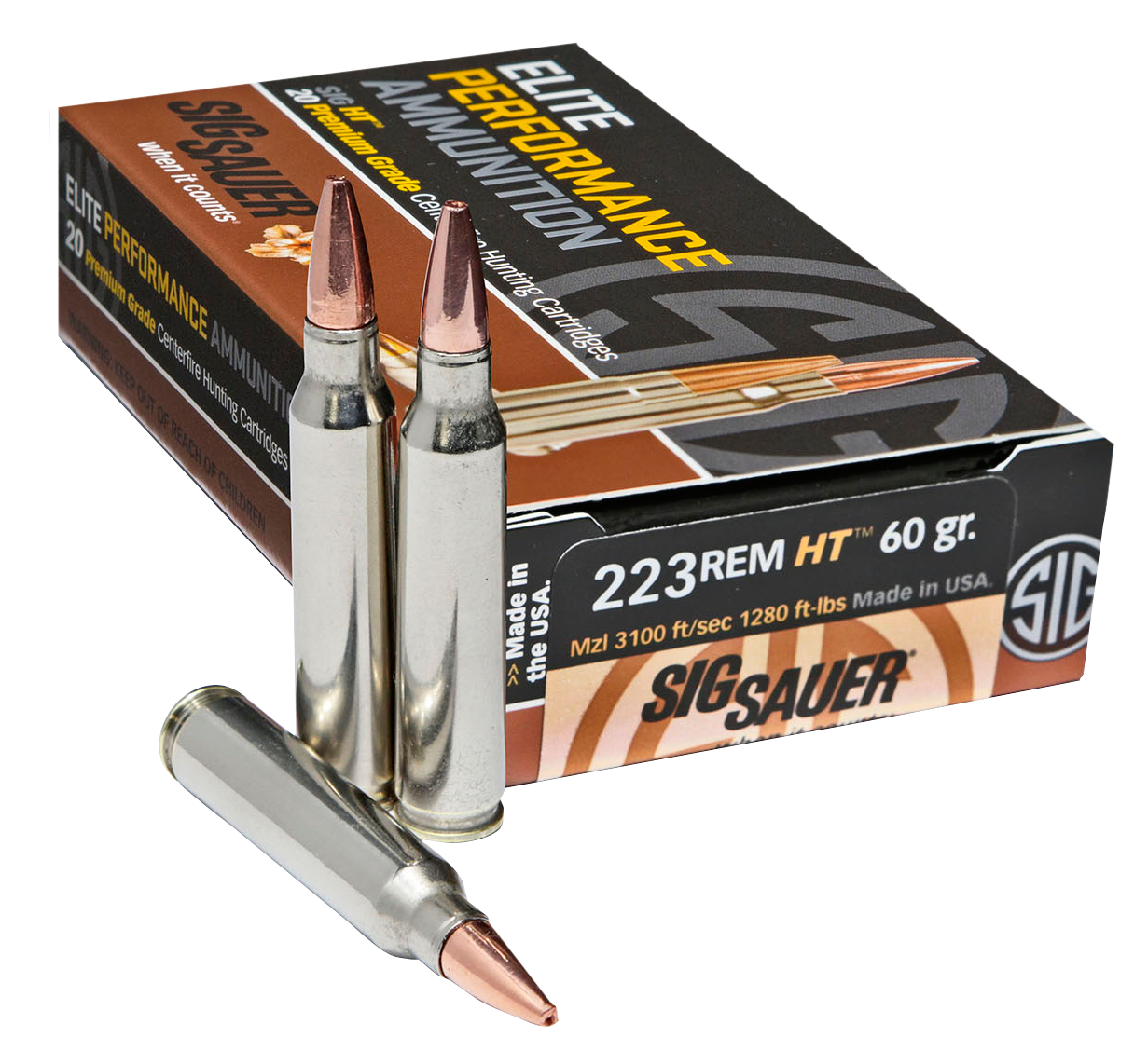 Sig Sauer E223H120 Elite Copper Hunting 223 Rem 60 gr Copper Solid 20 Round Box