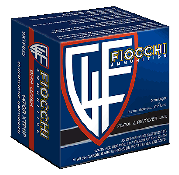 Fiocchi 9XTPB25 Hyperformance 9mm Luger 147 gr Hornady XTP Hollow Point 25 Round Box