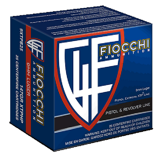 Fiocchi 9XTPB25 Hyperformance 9mm Luger 147 gr Hornady XTP Hollow Point 25 Round Box