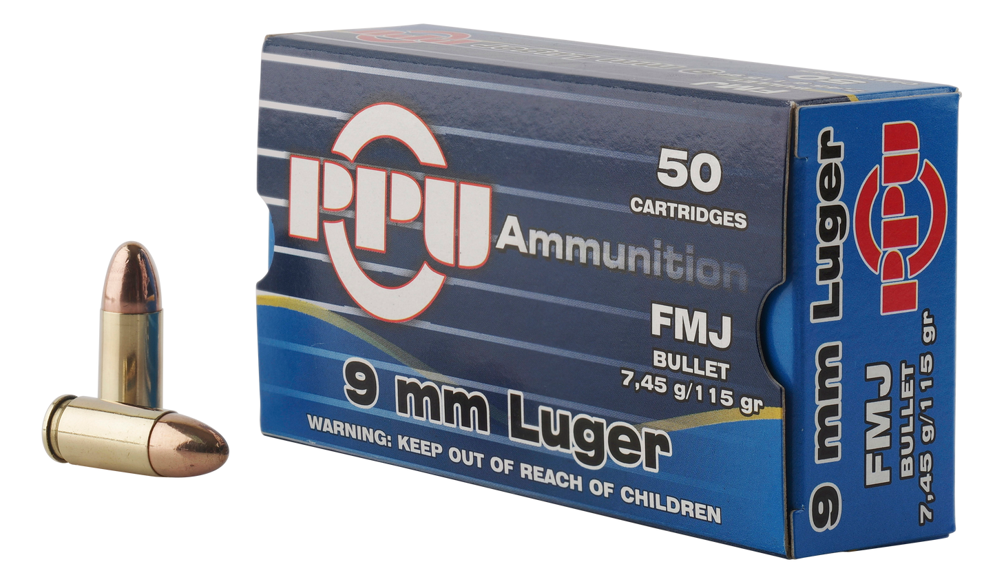 PPU PPH9F1 Handgun 9mm Luger 115 gr Full Metal Jacket 50 Round Box