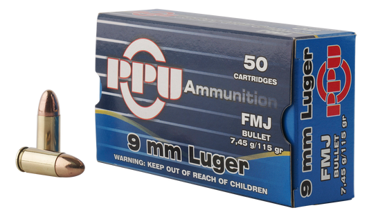 PPU PPH9F1 Handgun 9mm Luger 115 gr Full Metal Jacket 50 Round Box