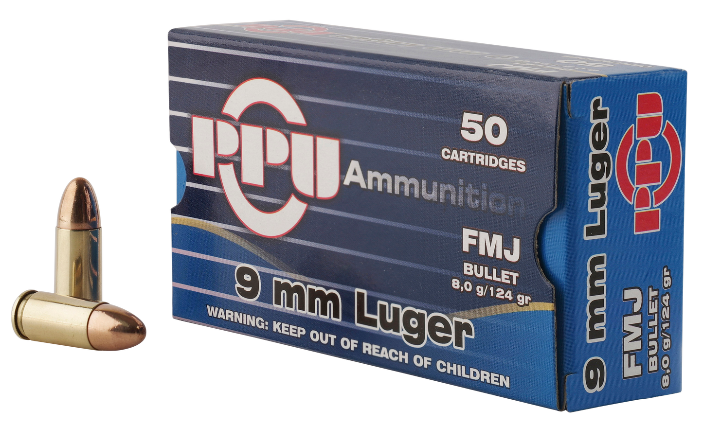 PPU PPH9F2 Handgun 9mm Luger 124 gr Full Metal Jacket 50 Round Box