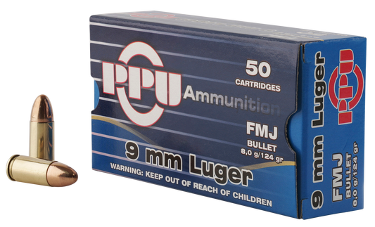 PPU PPH9F2 Handgun 9mm Luger 124 gr Full Metal Jacket 50 Round Box