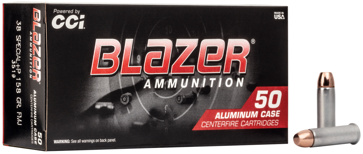 CCI 3519 Blazer Handgun 38 Special +P 158 gr Total Metal Jacket 50 Round Box