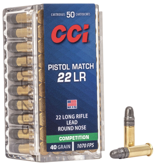 CCI 0051 Pistol Match Competition 22 LR 40 gr Lead Round Nose 50 Round Box