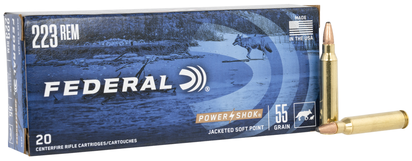 Federal 223A Power-Shok 223 Rem 55 gr Jacketed Soft Point 20 Round Box