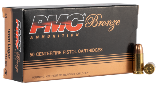 PMC 9B Bronze 9mm Luger 115 gr Jacket Hollow Point 50 Round Box