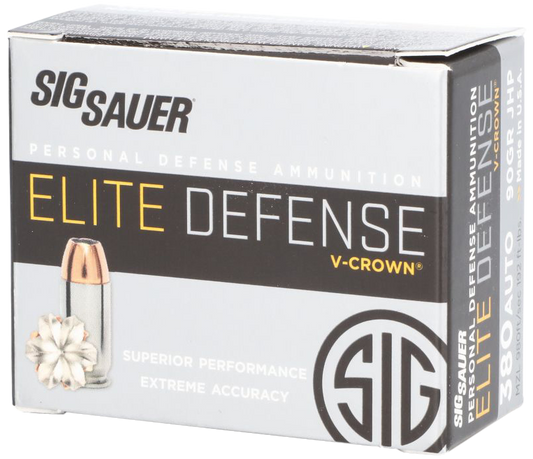 Sig Sauer E380A120 Elite Defense 380 ACP 90 gr V Crown Jacketed Hollow Point 20 Round Box
