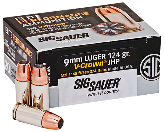 Sig Sauer E9MMA220 Elite Defense 9mm Luger 124 gr V Crown Jacketed Hollow Point 20 Round Box