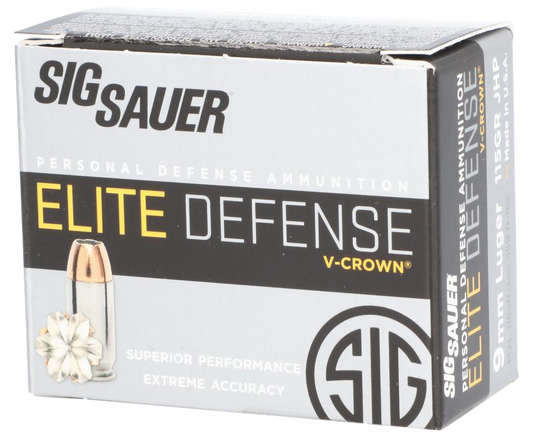 Sig Sauer E9MMA120 Elite Performance 9mm Luger 115 gr V Crown Jacketed Hollow Point 20 Round Box