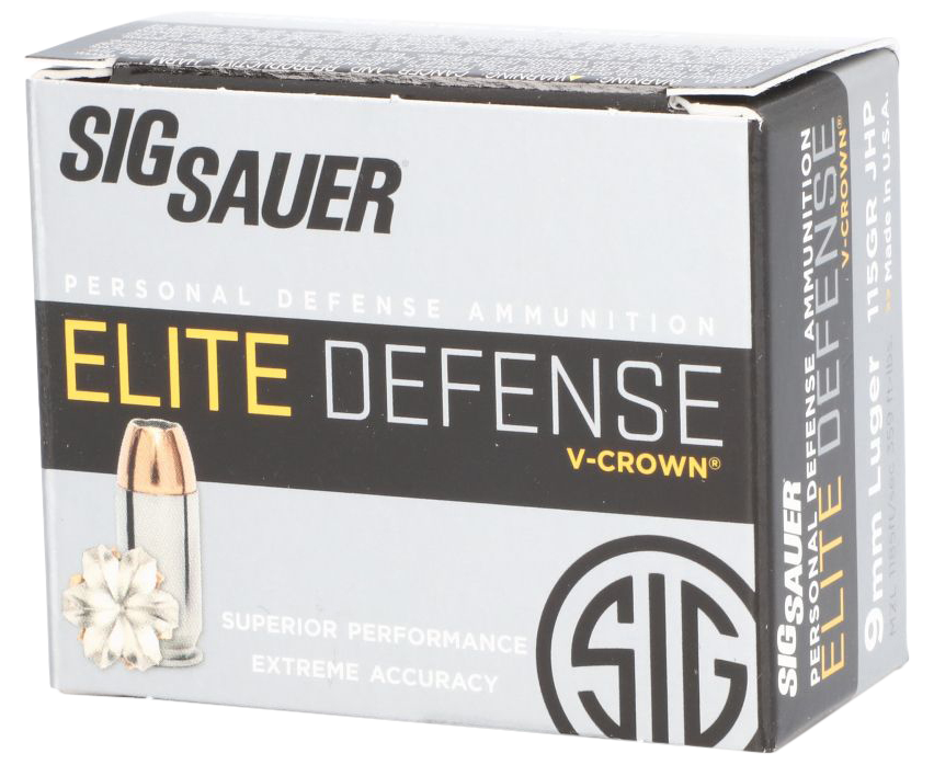 Sig Sauer E9MMA120 Elite Performance 9mm Luger 115 gr V Crown Jacketed Hollow Point 20 Round Box
