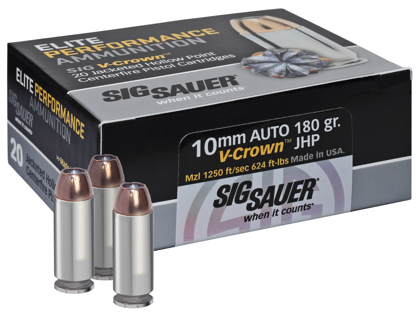 Sig Sauer E10MM120 Elite Defense 10mm Auto 180 gr V Crown Jacketed Hollow Point 20 Round Box
