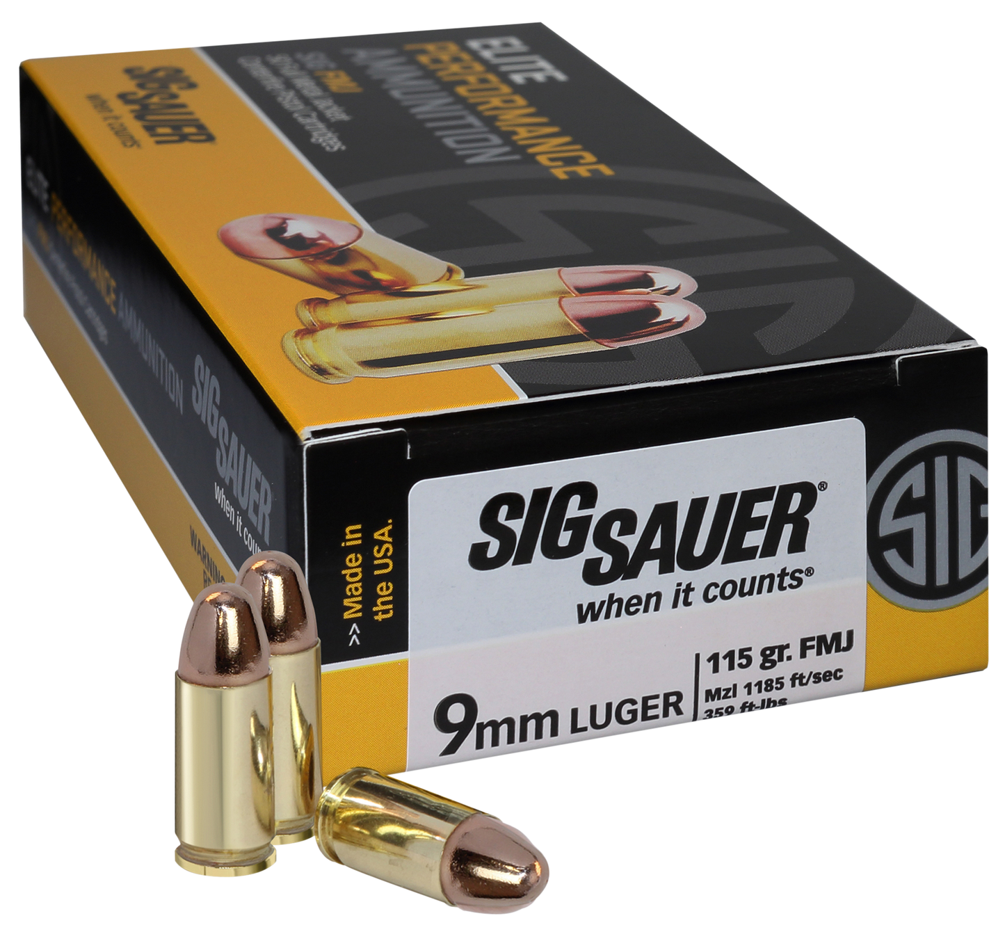 Sig Sauer E9MMB150 Elite Ball 9mm Luger 115 gr Full Metal Jacket 50 Round Box