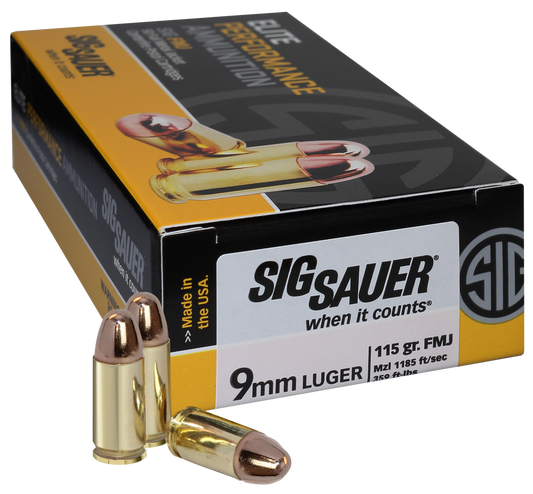 Sig Sauer E9MMB150 Elite Ball 9mm Luger 115 gr Full Metal Jacket 50 Round Box