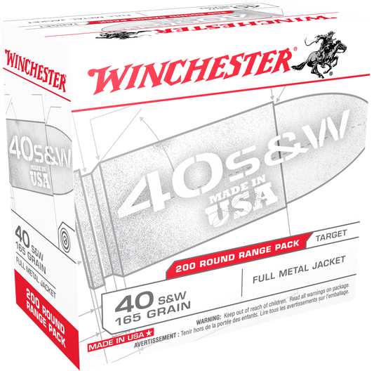 Winchester Ammo USA40W USA Range Pack 40 S&W 165 gr Full Metal Jacket 200 Round Box